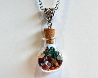 Prosperity  and Growth Talisman Necklace – Glass Vial with Natural Stones