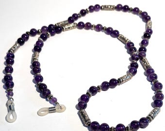 Amethyst Eyeglass Chain -   Luxury Purple Gemstone Glasses Chain with Antique Silver Accents
