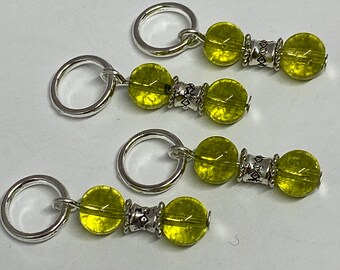 Peridot stitch markers for knitting, set of four luxury knitting markers with 6mm peridot gemstone beads.