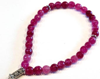 Pink Tourmaline Tasbih Bracelet with Antique Silver Accents | 33 Bead Prayer Bracelet