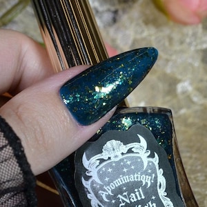 Death By Mermaids Nail Polish - Teal Blue Green Jelly With Green Shimmer Glitter And Gold Flakes