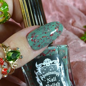 Strawberry Patch Nail Polish - Mint Green With Bright Red And Pink Glitter Flakes