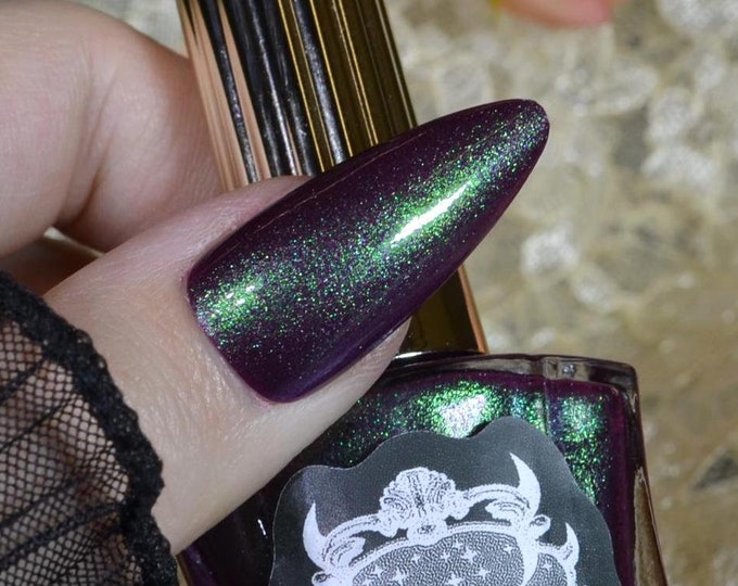 Venomous Wyrm Nail Polish - Dark Plum Purple With Emerald Green Shimmer