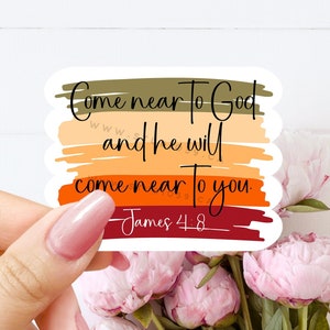 James 4:8 Bible Verse Sticker Flake, Decal Vinyl, Scripture Stickers, Laptop Stickers, Waterproof Water Bottle Stickers, Baptism Stickers