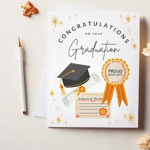 Studio39 | carte de fin d'études | Fait main | Casquette de diplômé ruban doré | Fierté des diplômés Félicitations | Promotion 2025 | Carte de voeux Diplôme