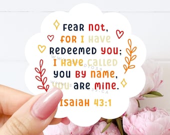 Isaiah 43:1 Bible Verse Sticker Flake, Words Sticker Flake, Illustration Sticker, Letters Sticker, Waterproof Stickers, Baptism Stickers