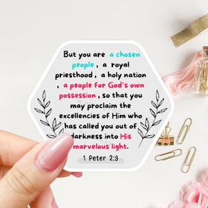 Pegatinas con versículos bíblicos de 1 Pedro 2:9, pegatinas cristianas, pegatinas con citas bíblicas, pegatinas de bautismo, pegatinas impermeables en hojuelas