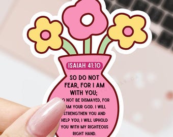 Studio39 Isaiah 41:10 Vinyl Sticker | Christian Bible Verse Sticker | Floral Scripture Decal | Waterproof Sticker for Laptop, Bible, Journal
