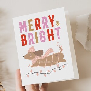 Dackel Rosa Weihnachtskarten, Grußkarten, Frohe Weihnachtskarten, Saison- und Feiertagskarten, leere Innenseitenkarten, niedliches Weihnachtsgeschenk