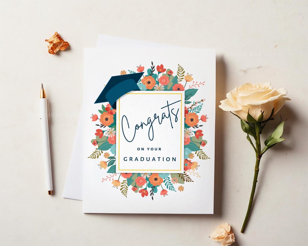 Studio39 | Graduation Greeting Card | Handmade | Congrats Floral Cap ...