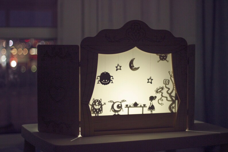 Сute monsters shadow puppet theater set Puppet only frame Etsy