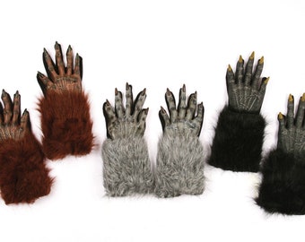 Werewolf Costume Gloves Claws Long Hairy Fur Monster Hands Ages 15+
