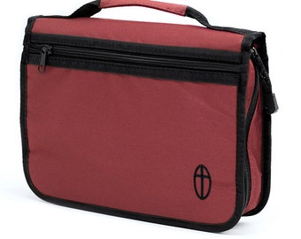 Bible Cover Burgundy Canvas Bag Book Case Organizer Embroidered Cross M,L,XL