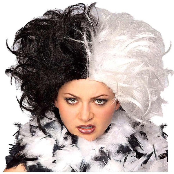 Cruella De Vil Deville Ms Spot 101 Dalmations Womens 2- Tone Costume Wig