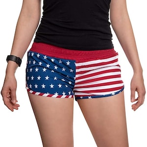 USA American Flag Womens Board Shorts Cover Up Beach Booty Running Trunks