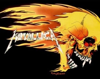 Metallica Skull And Flames Tapestry Cloth Fabric Poster Flag Wall Banner