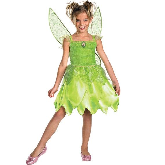 Tinkerbell Fairy Girls Costume Dress W/ Wings Peter Pan Pixie - Etsy