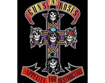 Authentic GUNS N ROSES Circle Flames Duo Pistol Silk-Like Fabric Poster Flag NEW