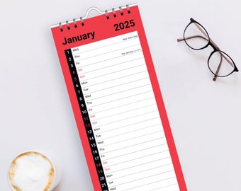2025 Slim Month To View Spiral Bound Wall Office Planner Organiser Calendar