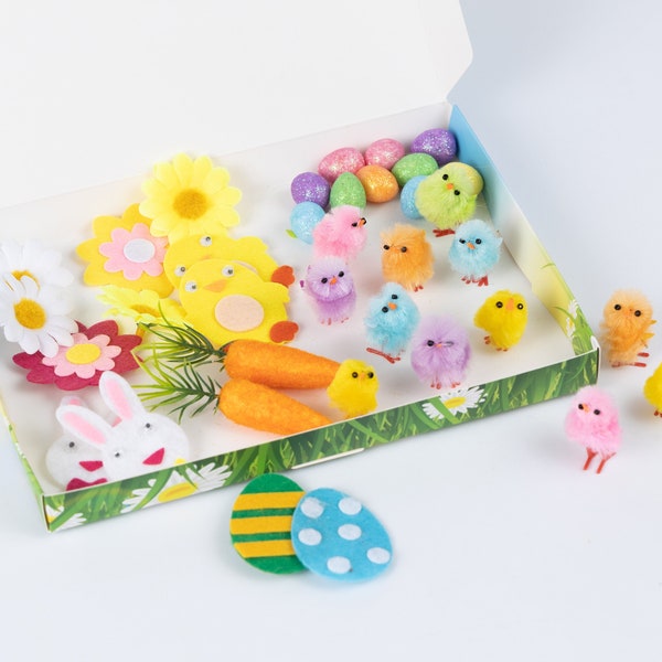 Easter Craft Set Box Cute Crafts Chicks Flowers Bunny's Egg's Bonnet Decorations