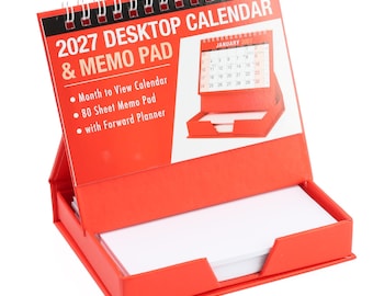 2027 Month To View Stand Up Desk Top Free Standing Calendar Planner & memo Pad