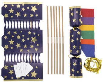 Make Your Own Christmas Cracker kit Hats Snaps Crackers Jokes navy gold star