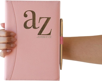 Pink A to Z Telephone Address Book A-Z Index Hard Back Cover with Pen A5 Addresses Book Home Office Work Black