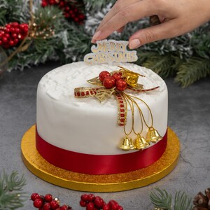 Christmas Cake Decoration Topper Set Gold or Silver Holly & Bells With ...