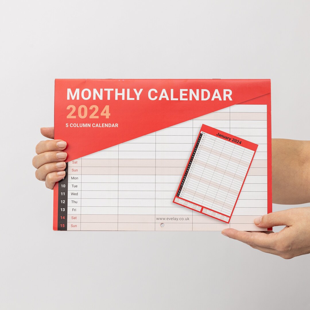 2024 Calendar 5 Columns Wall Monthly Planner Staff Rota Family