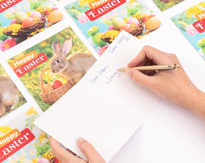 Featured listing image: 10 Easter Cards Open Easter Card Religious Bunny Daffodils Flowers Greetings