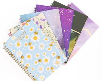 2027 Diary A5 Week to View, Hardback Full Year Planner, Dream Flower Butterflies Bee Tiger or Marble