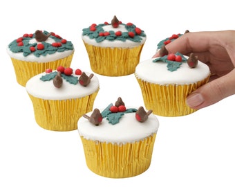 Christmas Cake Decorations  robins red robin  yule log cupcake cakepops
