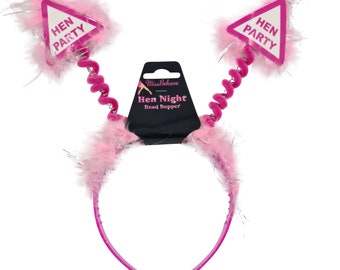 Hen Party Head Boppers Fur Girls Ladies Night Out Pink Headband cerise pink