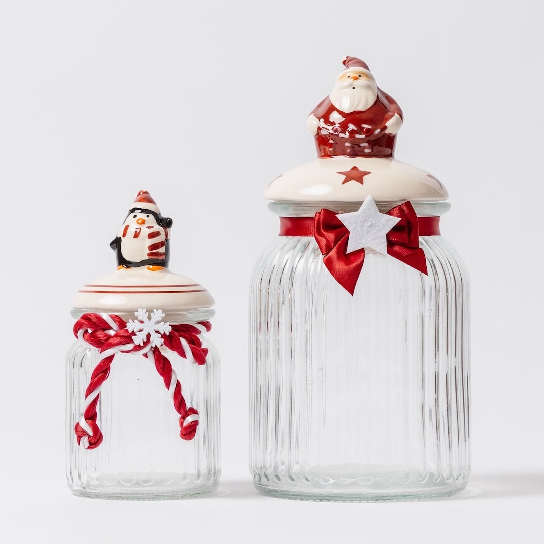 Christmas Novelty Glass Jars Santa Penguin Sweets Biscuits Etsy