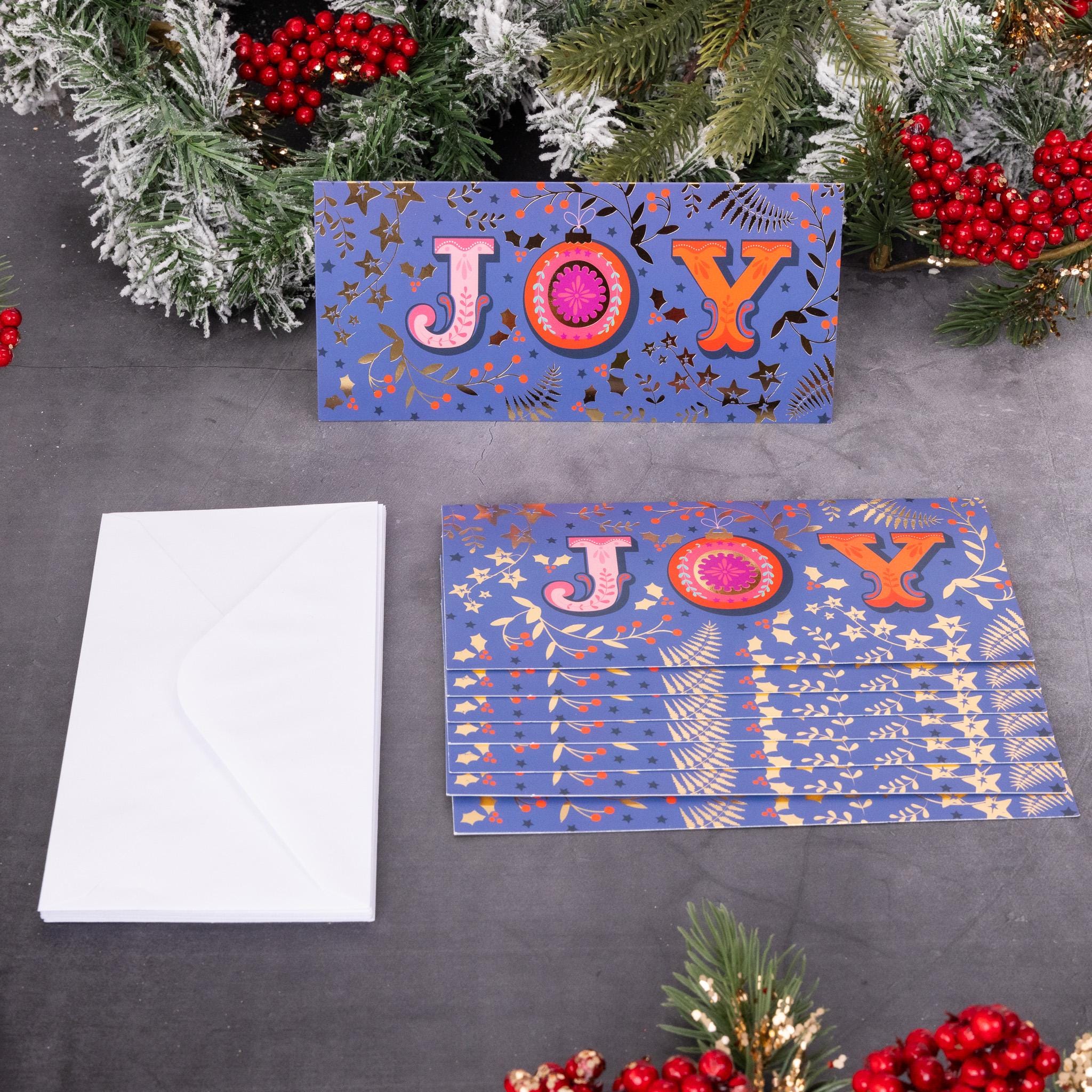 Traditional Christmas Cards 16 Pack - Slim Box Set With Santa & Snowman Designs