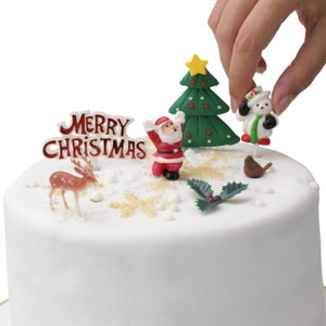 Merry Christmas Cake topper Decorations yule log cupcake toppers 7 piece SET