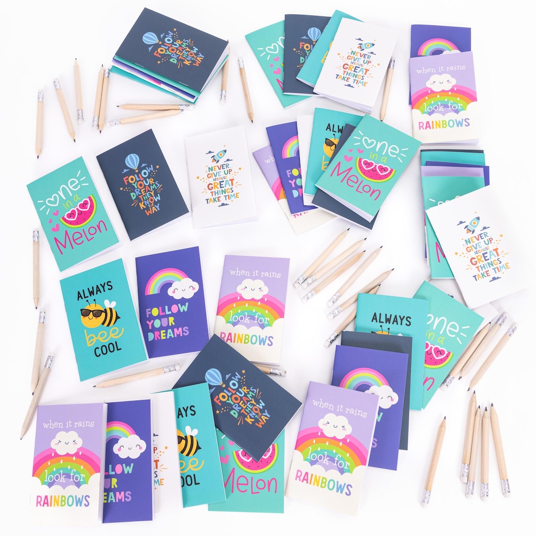 Mini Ruled Notebook 12 Mini Ruled Notebooks & Pencils Rubber A7 Notebook Party Bag School ...