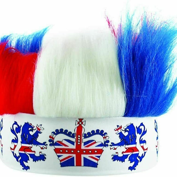 Union Jack Flag Red White Blue Afro Wig Queens Jubilee Party Fancy Dress