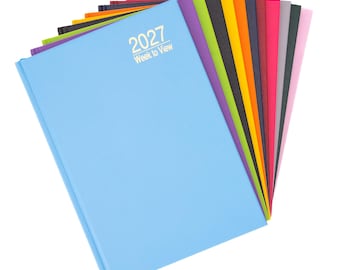 2027 A5 Diary Week to View Hardback, Full Year Jan-Dec Planner, Ruled Weekly Organiser, 12 Colours