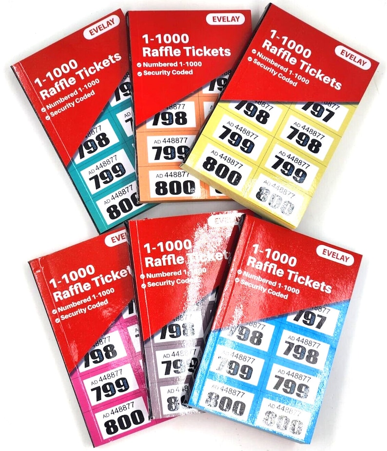 12 Books of 1-1000 Cloakroom Raffle Tombola Draw Tickets Numbered Mixed ...