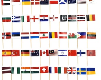50 World Flags Cocktail Sticks, International Party Food Picks, Country Flag Cupcake Toppers, Sandwich Flags for Buffets & Events