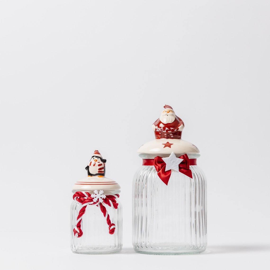 Glass Christmas Kitchen Canister Set of 2