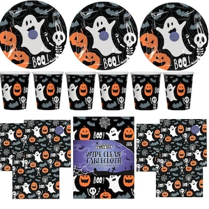 Halloween Partyware Children's Ghost Pumpkin Plates Cups Napkins Table Cover
