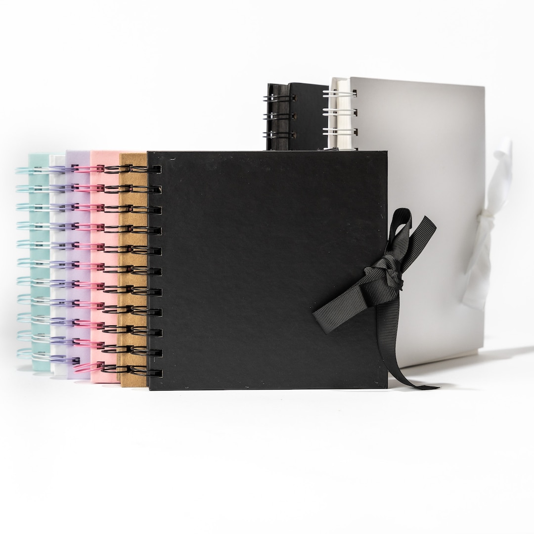 6 Square Kraft Paper Scrapbook Photo Album Book Spiral Bound Ribbon Tie