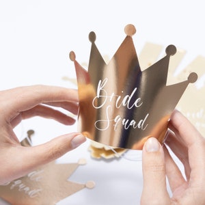 Bride Squad Hen Night Party Paper Crown Bridal Party Shower Do Bride to be Pack 8 x Gold with white Writing