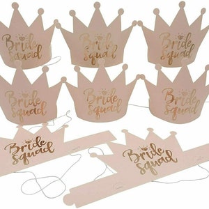 Bride Squad Hen Night Party Paper Crown Bridal Party Shower Do Bride to be Pack 8 x of Pink with Rose Gold Writing