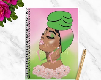 Pink and Green Journal with African American Woman, AKA Inspired Journal, Journal,  Black Women Journal