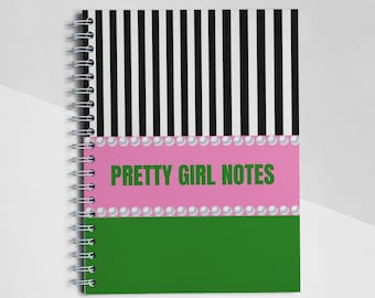 Pink and Green Pretty Girl Notes Journal, AKA Journal, AKA Inspired Journal, Pink and Green Journal, Spiral Notebook, Sorority Notebook