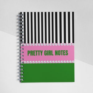Pink and Green Pretty Girl Notes Journal, AKA Journal, AKA Inspired Journal, Pink and Green Journal, Spiral Notebook, Sorority Notebook