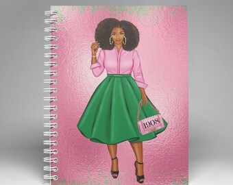 PINK and GREEN Spiral Notebook, Sorority Girl 1908, Sorority Gift, Journal